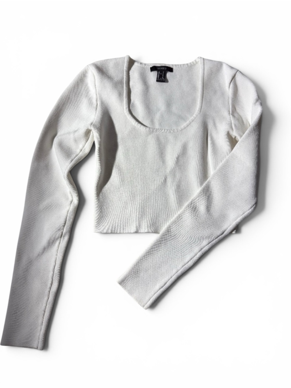 Forever 21 White Square Neck Long Sleeve Cropped Knit Top Size Small